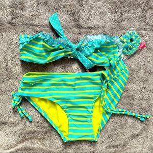 NWT Hotkiss blue and yellow striped bikini top and bottom